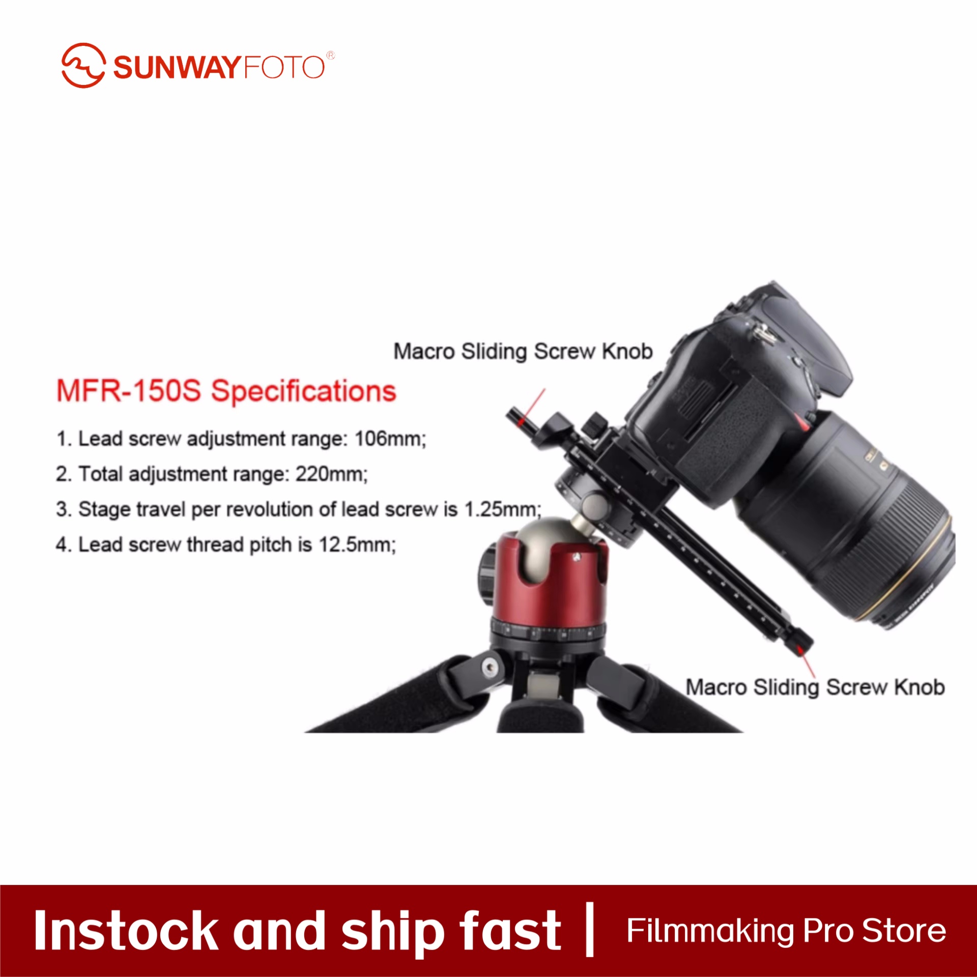 Camera Slider Rail - Accessori per Fotocamera SUNWAYFOTO, Testa per